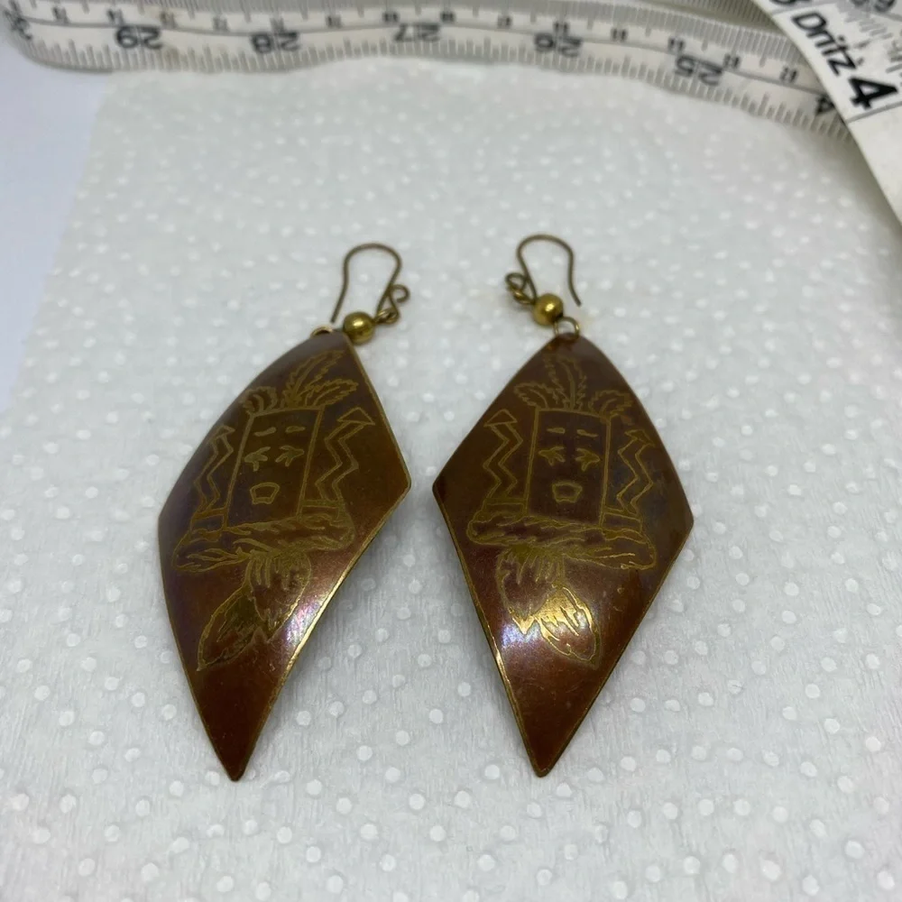 Earrings Hawaiian tiki earrings ki’i gold tone tribal fun - Picture 3 of 8